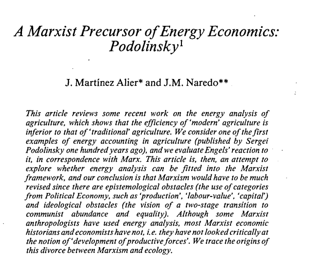 a marxist precursor of energy economy