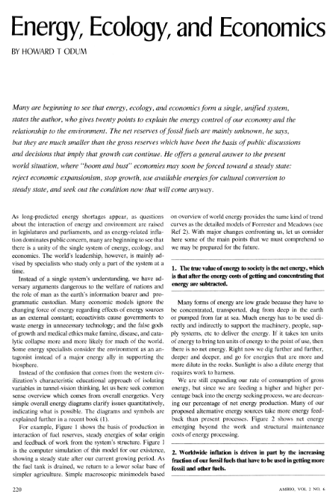 energy ecology and economics